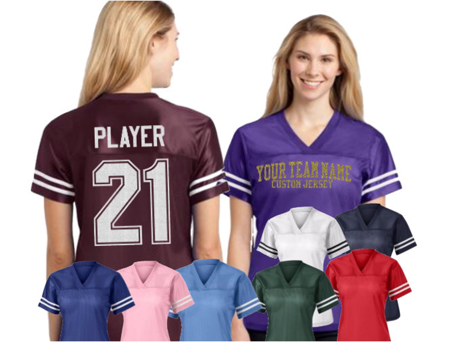 Custom Ladies Football Jersey With Glitter Football Fan Jersey Etsy