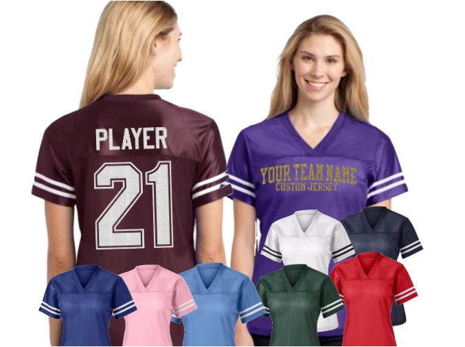 Custom Ladies Football Jersey With Glitter Football Fan Jersey Etsy