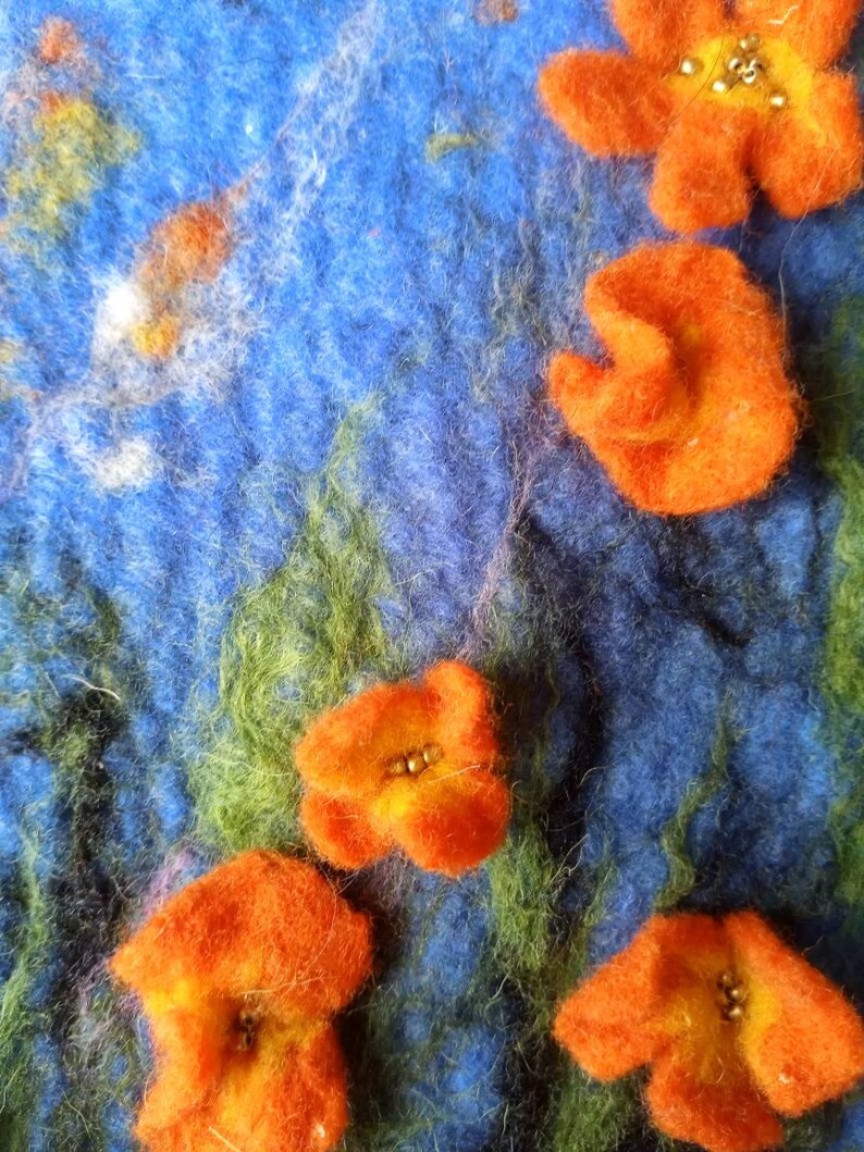 Fowers 2d Wool Painting Felt Home Decor Wet Felted Flowers Etsy