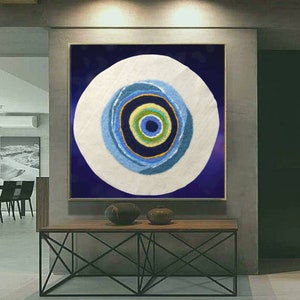 Needle Felted Turkish Art, Evil Eye Wool Painting,  Nazar Amulet art, Felted Wall Art Decor, Original Fiber Art, wool Tapestry
