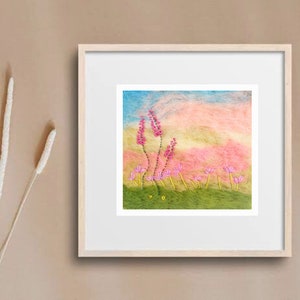 Wild Flowers Embroidered Wool Painting, Needle Felted Flower Art, Embroidered Landscape Wall Decor, Housewarming Gift, Botanical Felt Art