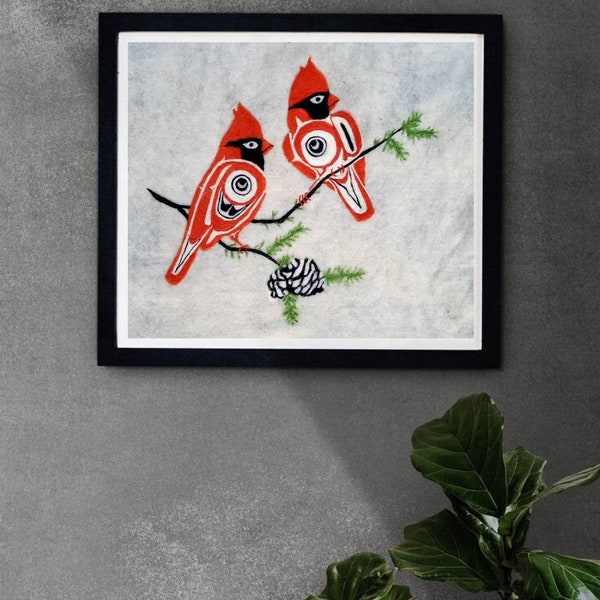 Birds needle felted  Wool Painting Art.