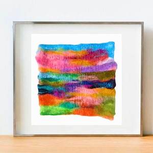 Orange Sunset Wool Painting, Abstract Felt Art, Wet Felted Landscape Wall Decor.
