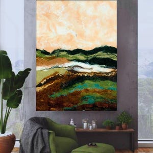 Green Fields Landscape Wool Painting, Abstract Felt Art, Needle Felted Wool Wall Art, Felted Tapestry, Felt Wall Painting Decor, Mom Gift