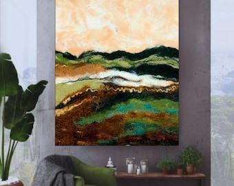 トップス eaphi ART PAINTING KNIT Green Fields Landscape Wool Painting, Abstract Felt Art