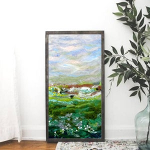 Green Fields Landscape Wool Painting, Abstract Felt Art, Needle Felted Wool Wall Art, Felted Tapestry, Felt Wall Painting Decor, Mom Gift