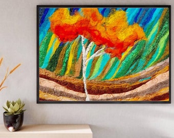 Felted Wool Trees Art, Textile Wall Hanging, Fiber Artwork