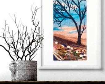 Vilten boomlandschap: abstract wolschilderij, botanische vezelkunst