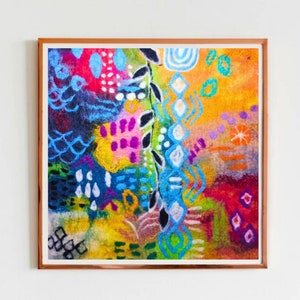 Colors wool Painting, Abstract Felt Art, Felted Wall Art Decor, Original Needle felted Art, Felted Wool Wall Art, Felted Tapestry, Mom Gift