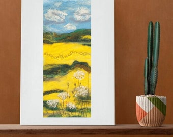 Yellow Summer Fields wet felted Wool Tapestry.