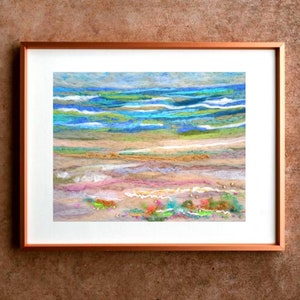 By The Sea Wool Painting, Abstract Landscape Felt Painting, Seaside Art, Gift for Mothers Day, Needle Felted Art Decor, Tapestry