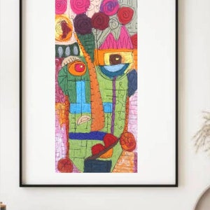 Original abstract needle felted Cubist Painting,