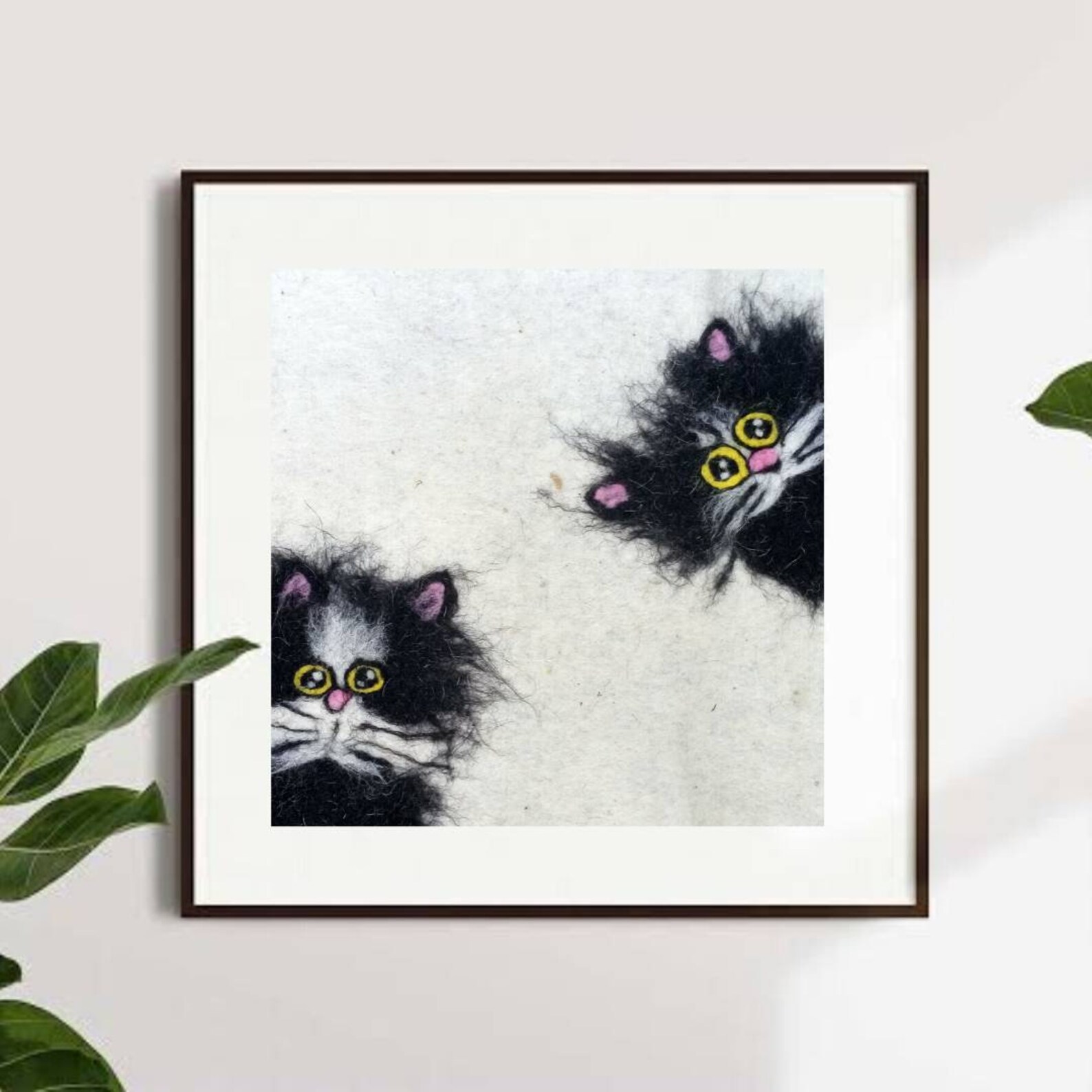Two Black Kitten Wool Painting Cats Needle Felted Wall Art Etsy
