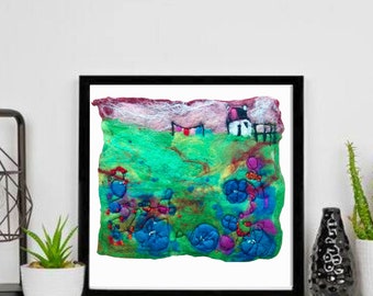 Abstract Needle Felt Painting, Wool Picture, Textured Wall Art
