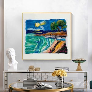 Seaside Wool Painting: Needle Felted Coastal Landscape Art (48x57cm)
