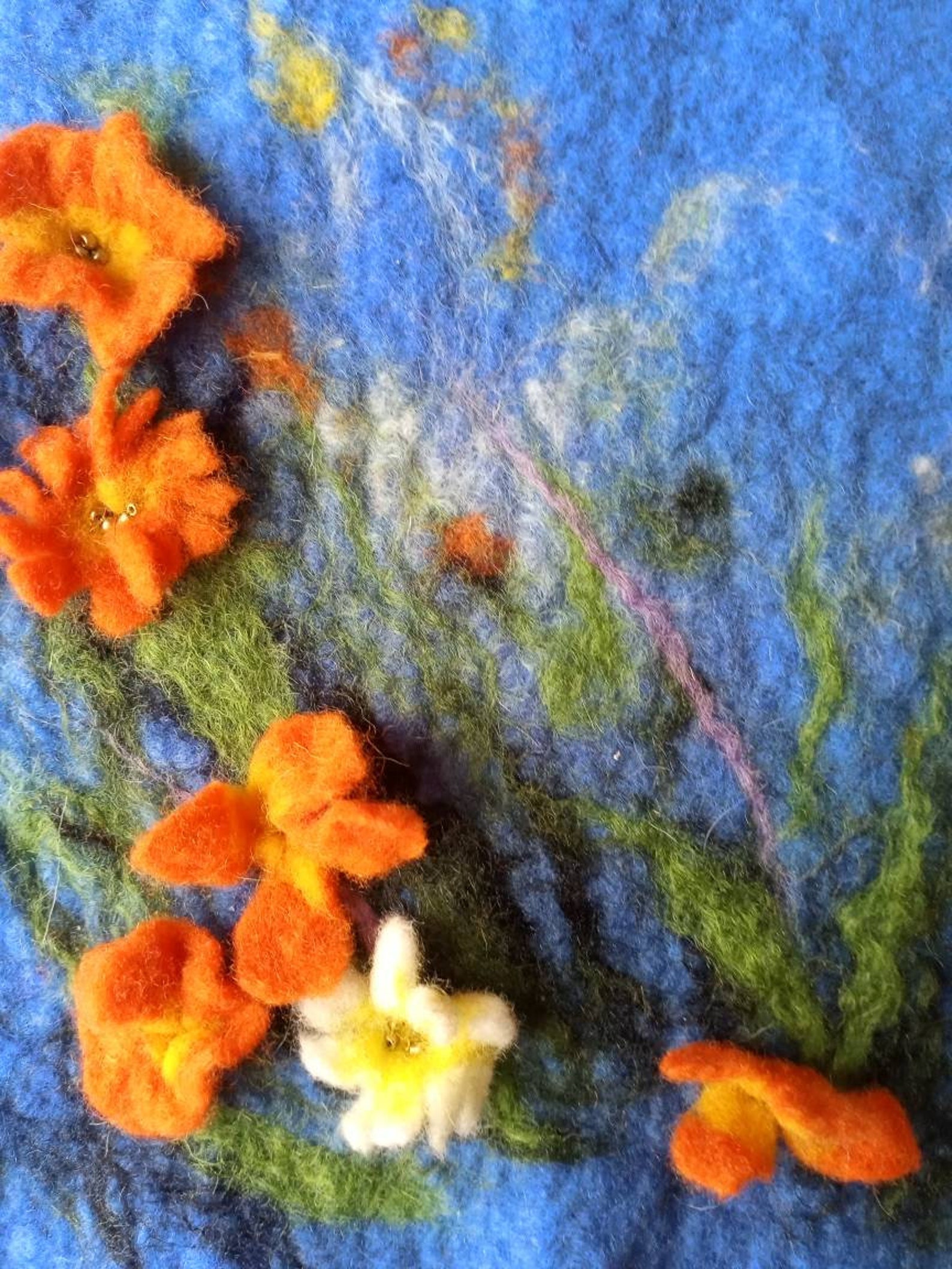 Fowers 2d Wool Painting Felt Home Decor Wet Felted Flowers | Etsy