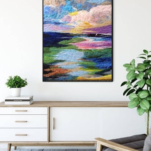 SUNSET, felt wall art,  Needle Felted Sunset wool Painting, Felt Wall Decor,  For Him, Home Decor, Art Gift Idea.
