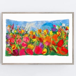 Wild Flowers Embroidered Wool Painting, Needle Felted Flower Art, Embroidered Landscape Wall Decor, Housewarming Gift, Botanical Felt Art