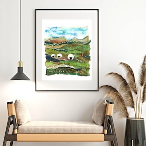 Colorful Mountains Felt Wall Art, Landscape Felt Art, Abstract Wool Decor, Embroidered Felt Art Decor, Felted Tapestry, Textile fiber Art