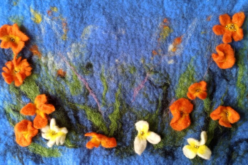 Fowers 2d Wool Painting Felt Home Decor Wet Felted Flowers Etsy