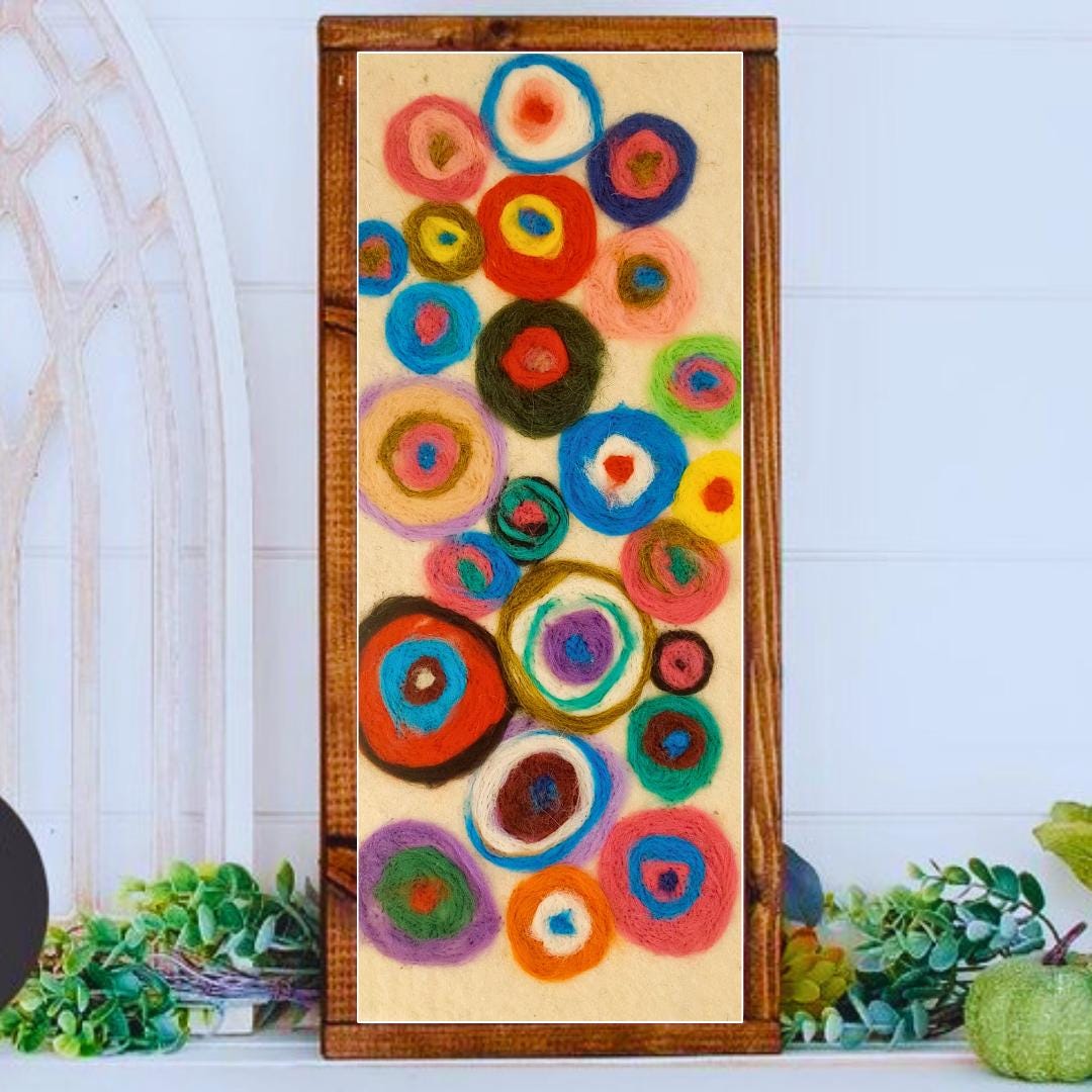 California Garden Felt Art, Needle felted Wool Painting, Textile Wall Art,