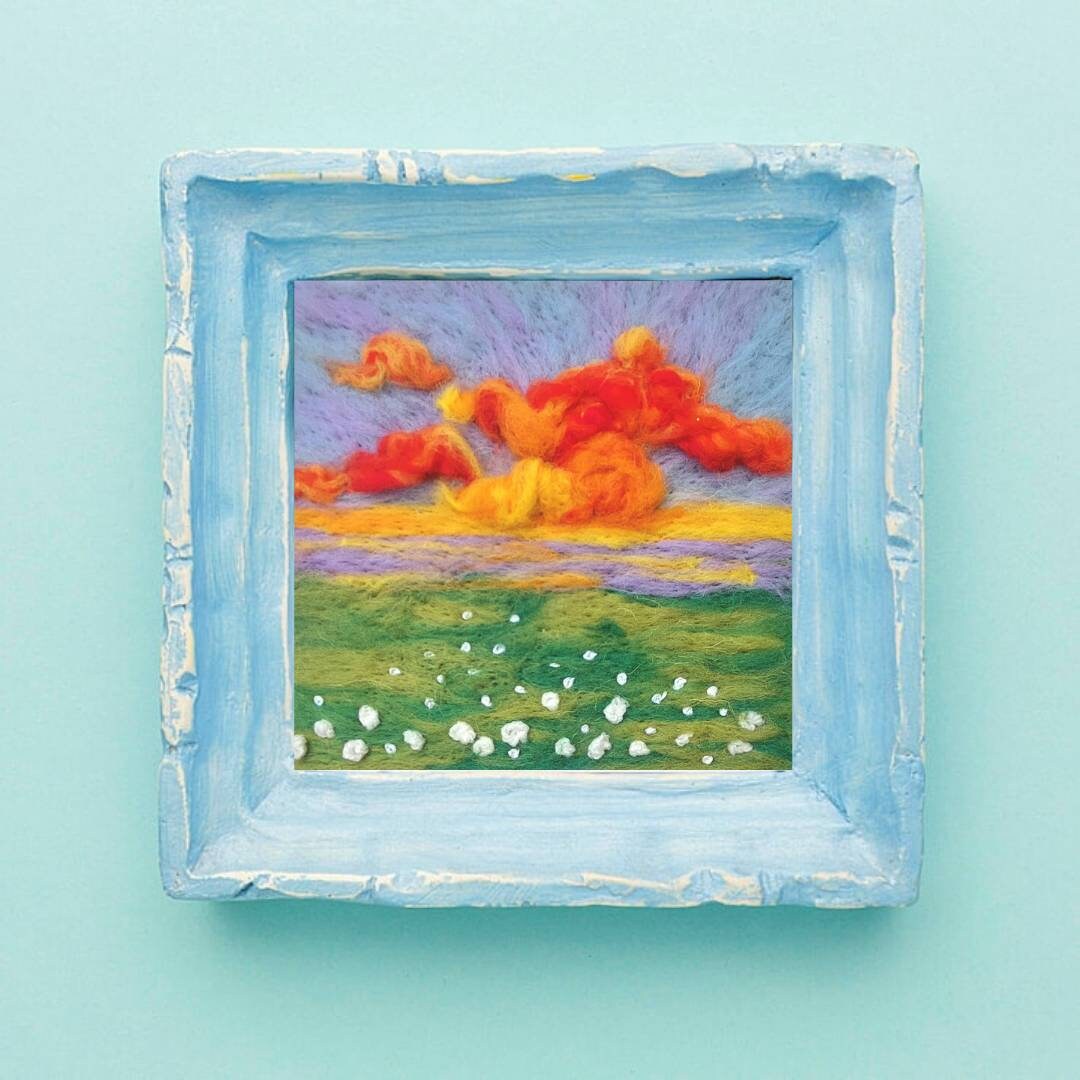 SUNSET, Felt Wall Art, Needle Felted Sunset Wool Painting, Felt Wall