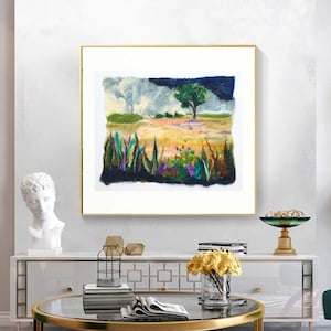 Green Fields Landscape Wool Painting, Abstract Felt Art, Needle Felted Wool Wall Art, Felted Tapestry, Felt Wall Painting Decor, Mom Gift