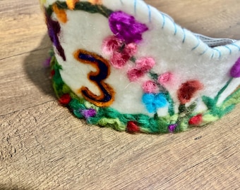 Handmade Wool Felt Birthday Crown: Boho Floral Headpiece