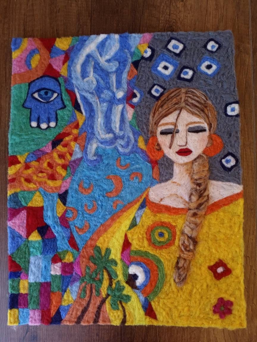 TURKISH girl Needle felted Female wool painting Turkish | Etsy