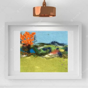 Tree Wool Painting, Landscape Felt Art, Needle Felted Wall Decor, Embroidered Felt Painting, Felt Tapestry, Modern Art.