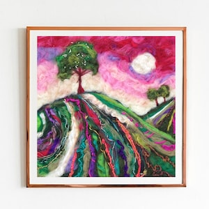 Evening sky Landscape Wool Painting, Wool picture, Needle Felted Wool Wall Art, Textile wall art
