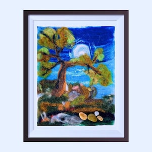 Tree Wool Painting, Landscape Felt Wall Art, Original Abstract Felt Art, Modern Botanical Fiber Art, felt Tapestry