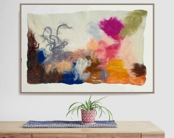 Colorful Abstract wool art, wet felted wool hanging, wool Tapestry, felt wall art
