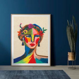 Modern Woman Felt Wall Art, Female Figurative wool Art, Needle felted Wall art, Woman wool painting, colorful  wool Tapestry