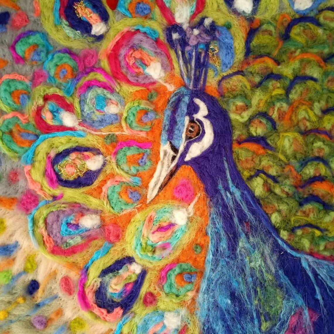 Peacock Wool Painting Needle Felted Abstract Bird Art Felted | Etsy