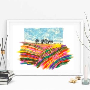 2D Modern Abstract Tree Landscape Wool Painting,Nature Felt Painting, Mothers Day Gift, Modern Felt Art, Felted Wall Decor, Fiber Art.