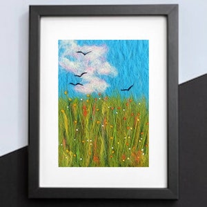 Minimalist Wild Flowers needle felted Wool Painting,