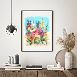 Floral Embroidered Wool Painting, Needle felted felt Art, Textile Art Decor.