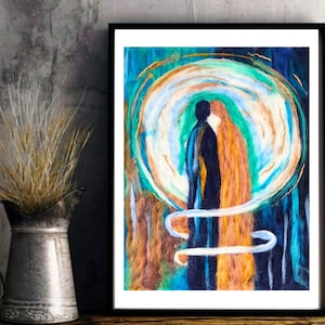 Somatic wool art, man and woman Felt Wall Art, Original Abstract Felt Art, Modern Fiber Art, Felt Tapestry