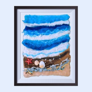 Needle Felted Seaside Wool Painting: Coastal Botanical Art