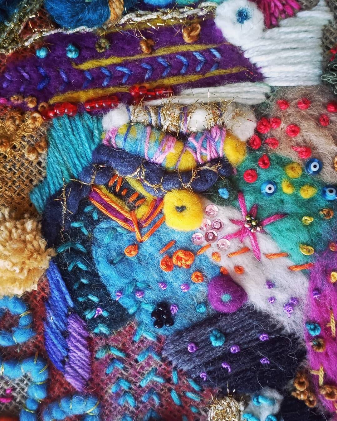 Beaded Abstract Embroidery Yarn Art Felted Contemporary Hoop Etsy