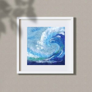 Ocean Wave Wool Painting: Abstract Needle Felted Art
