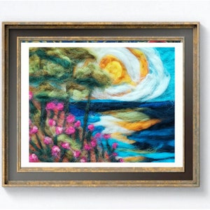 Colorful Valley, Landscape Abstract Wool Painting, Wool Picture.