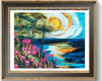 Colorful Valley, Landscape Abstract Wool Painting, Wool Picture.