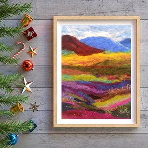 Landscape Wool Painting, Needle felted Fields Wool Wall Art, Mountains Felt Art Decor, Felt Wall Art Decor, Gift For Mom, Exceptional art
