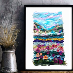 Colorful Mountains Felt Wall Art, Landscape Felt Art, Abstract Wool Decor, Embroidered Felt Art Decor, Felted Tapestry, Textile fiber Art