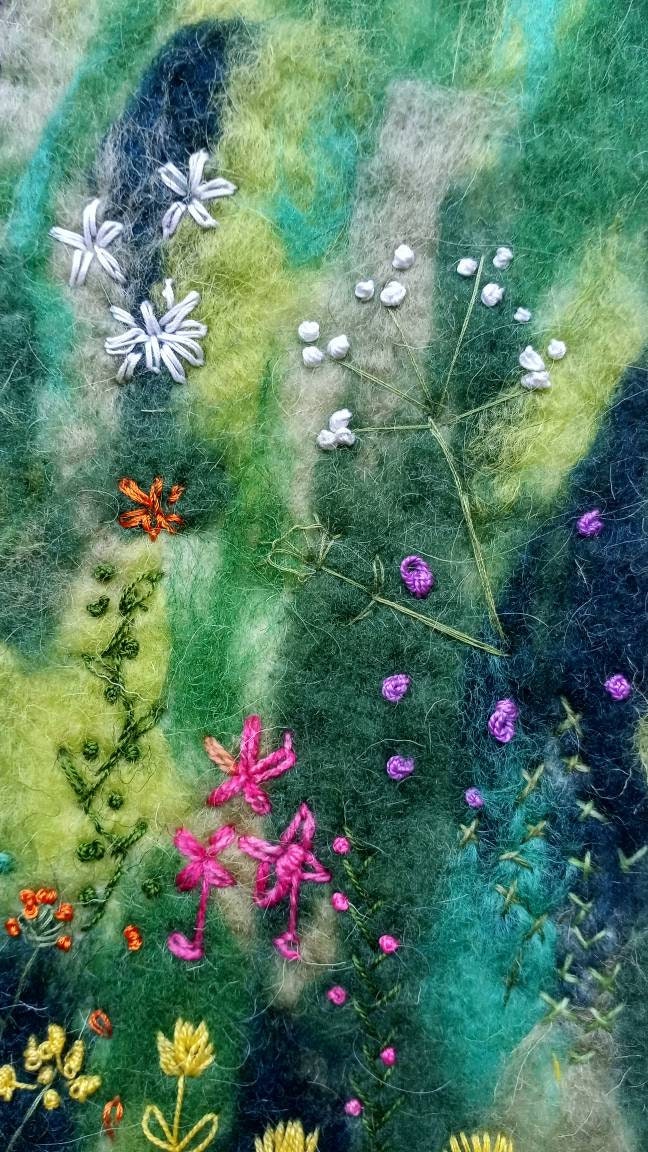 Wild Flowers Embroidered Wool Painting Needle Felted Flower | Etsy