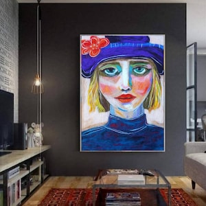 Original Woman Portrait felt art, Wool Woman Painting, Abstract  wool art
