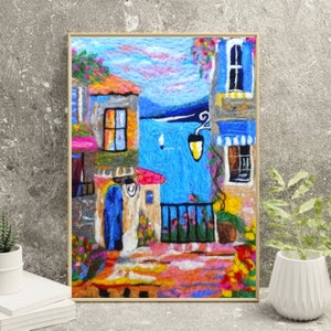 Turkish art, wool Painting, Mediterranean Felt Painting, Needle felted Wall decor, Abstract Wool Art, Mothers Day Gift Idea, Original Art
