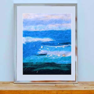Abstract Stormy Sea wet felted Wool Painting,